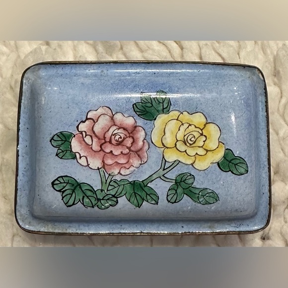 Vintage Floral enamel painted box.  3” x 2” x 1” - Picture 1 of 9